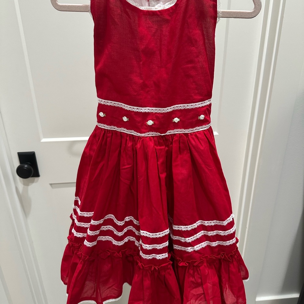Red Sleeveless Dress with Lace Trim